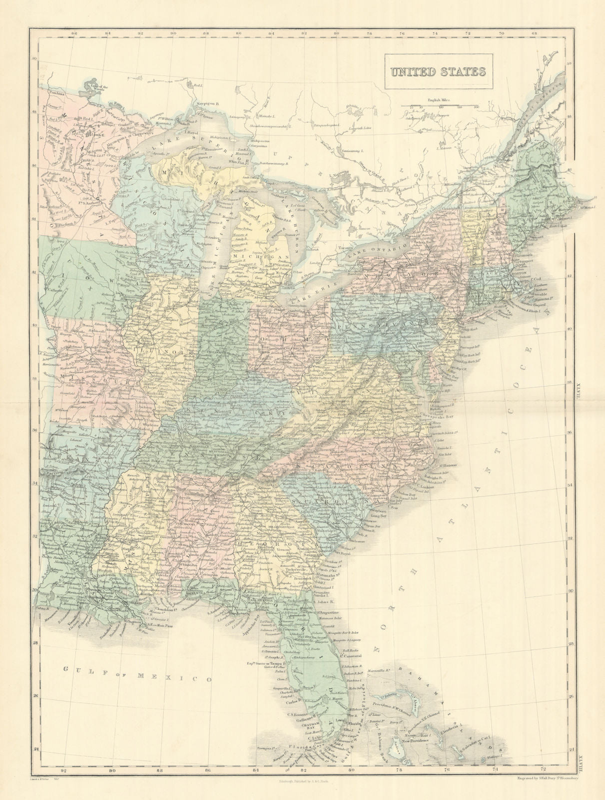 United States. Eastern USA. 31 states. Minnesota Territory. SIDNEY HALL 1854 map
